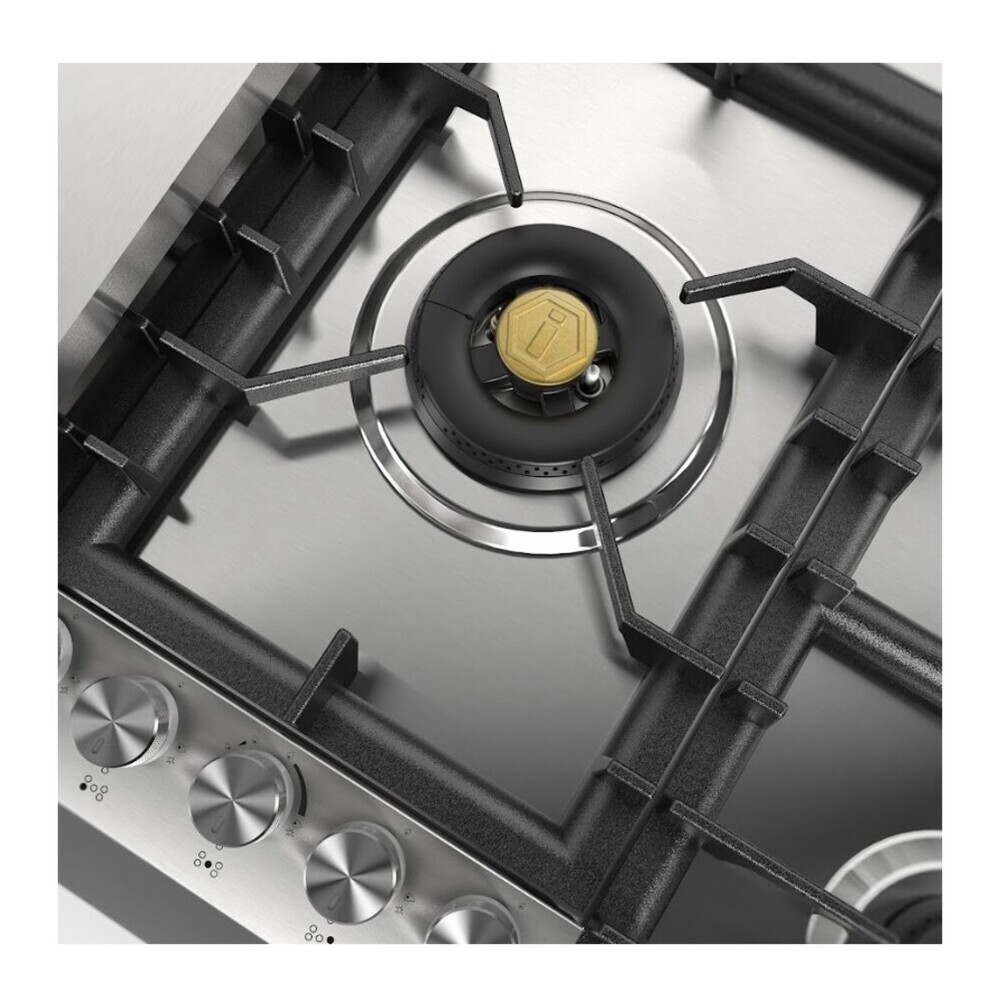 ILVE UHCPT95FSSLP Professional Plus II 36 inch Built-In Gas Cooktop with Total Black Brass Burners, in Stainless Steel (5 Sealed Burners + Griddle, Liquid Propane) 7 ILVE UHCPT95FSSLP close up on dual burner