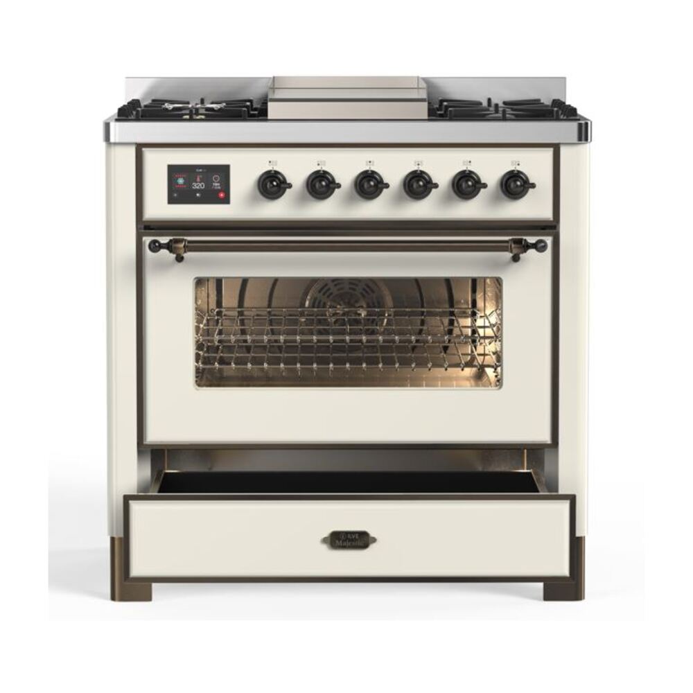 ILVE UM09F Majestic II 36 inch Dual Fuel Range with 6 Burners, Griddle