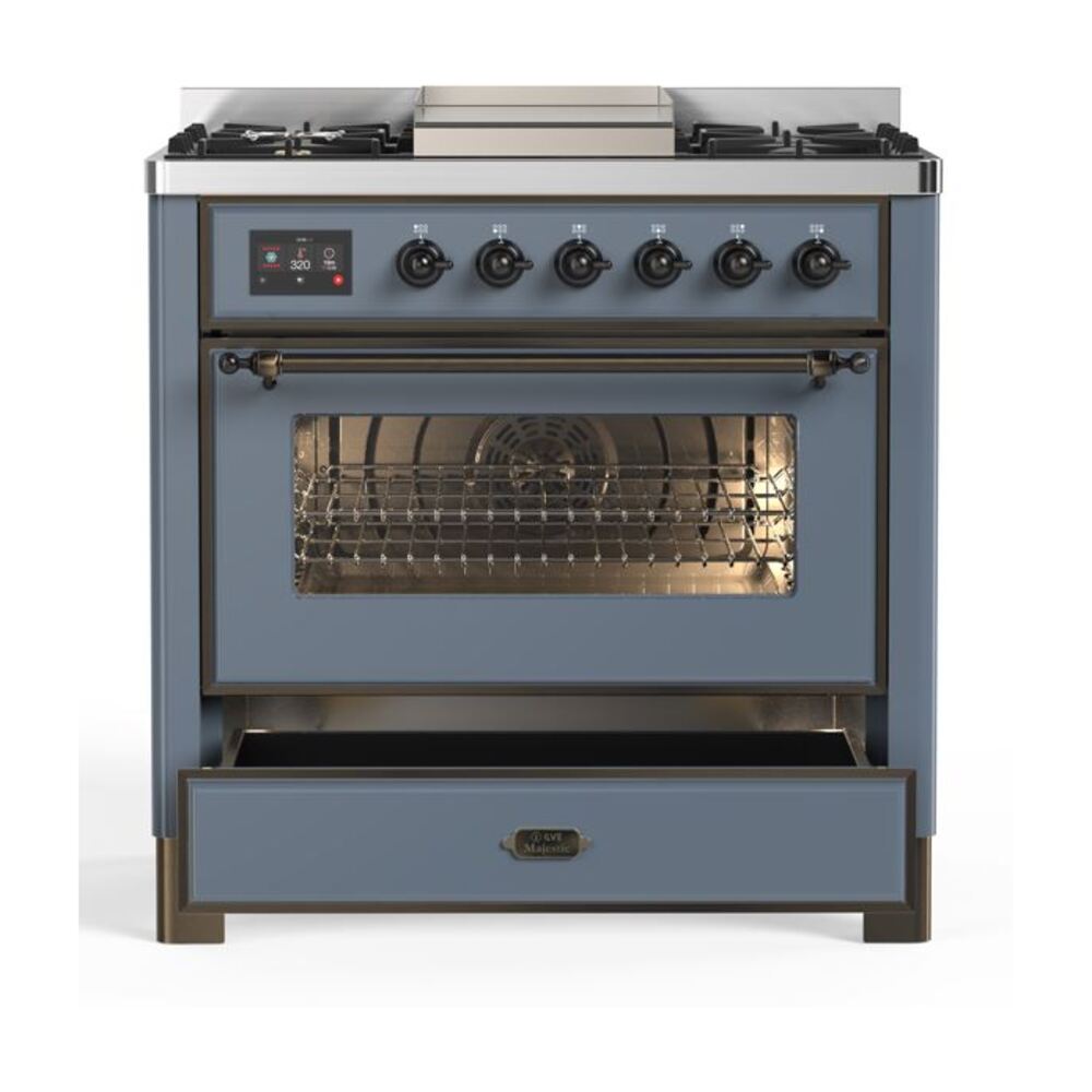 ILVE UM09F Majestic II 36 inch Dual Fuel Range with 6 Burners, Griddle