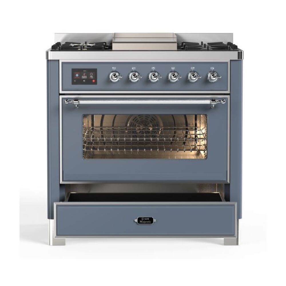 ILVE UM09F Majestic II 36 inch Dual Fuel Range with 6 Burners, Griddle