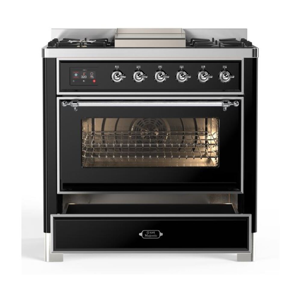 ILVE UM09F Majestic II 36 inch Dual Fuel Range with 6 Burners, Griddle