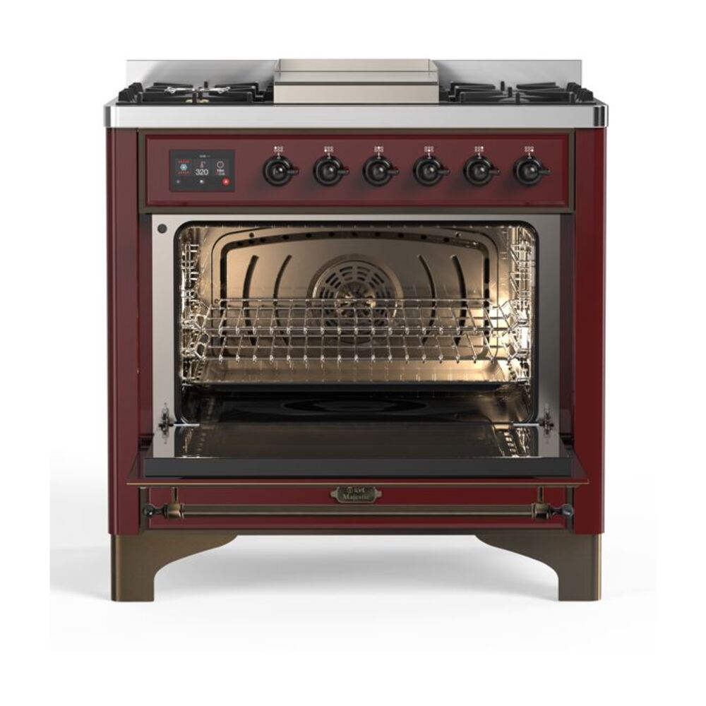 ILVE UM09F Majestic II 36 inch Dual Fuel Range with 6 Burners, Griddle