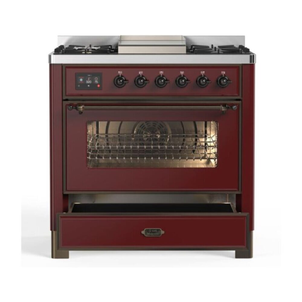 ILVE UM09F Majestic II 36 inch Dual Fuel Range with 6 Burners, Griddle