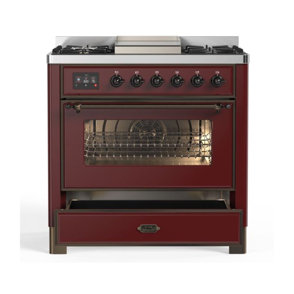 ILVE UM09F Majestic II 36 inch Dual Fuel Range with 6 Burners, Griddle