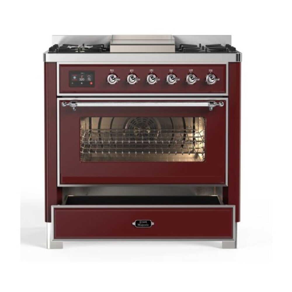 ILVE UM09F Majestic II 36 inch Dual Fuel Range with 6 Burners, Griddle