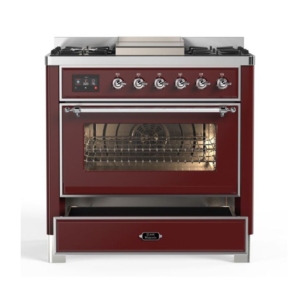 ILVE UM09F Majestic II 36 inch Dual Fuel Range with 6 Burners, Griddle