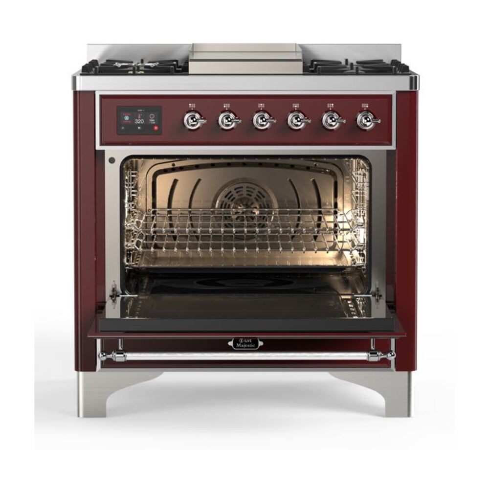 ILVE UM09F Majestic II 36 inch Dual Fuel Range with 6 Burners, Griddle