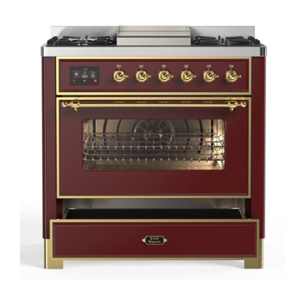 ILVE UM09F Majestic II 36 inch Dual Fuel Range with 6 Burners, Griddle