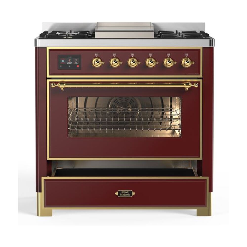ILVE UM09F Majestic II 36 inch Dual Fuel Range with 6 Burners, Griddle