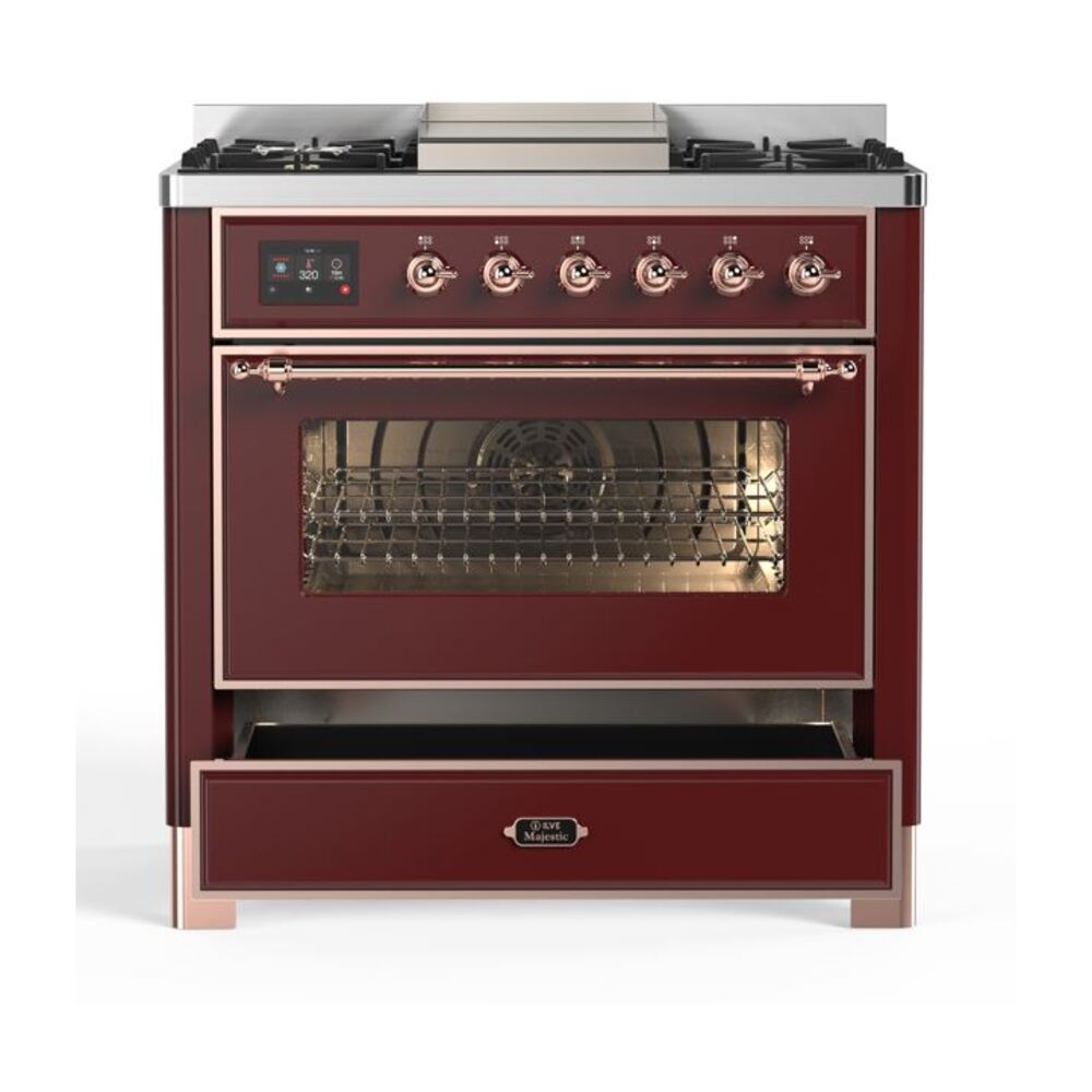 ILVE UM09F Majestic II 36 inch Dual Fuel Range with 6 Burners, Griddle