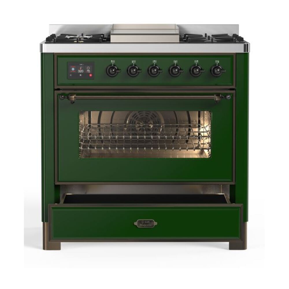 ILVE UM09F Majestic II 36 inch Dual Fuel Range with 6 Burners, Griddle