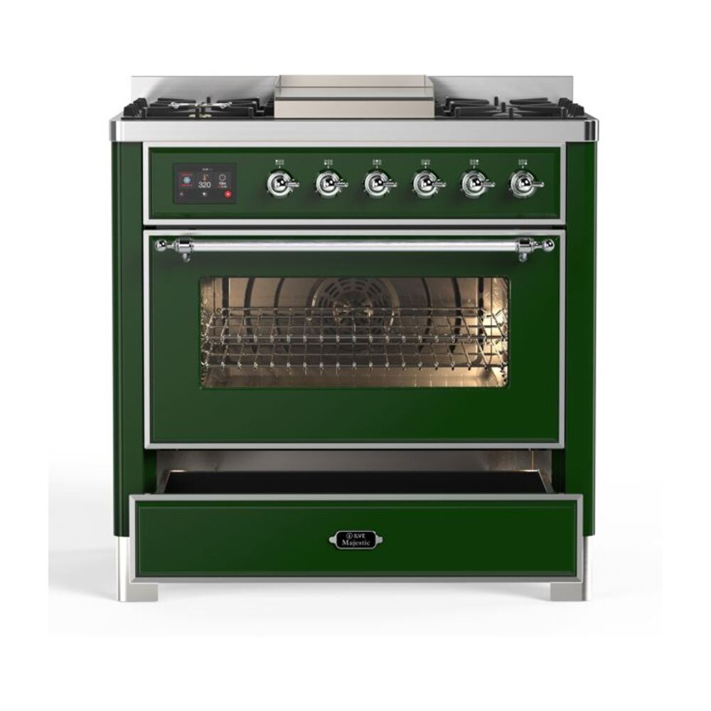 ILVE UM09F Majestic II 36 inch Dual Fuel Range with 6 Burners, Griddle