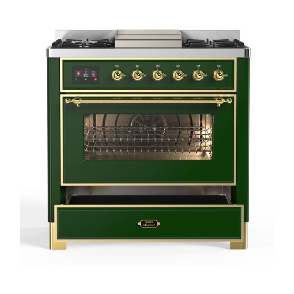 ILVE UM09F Majestic II 36 inch Dual Fuel Range with 6 Burners, Griddle