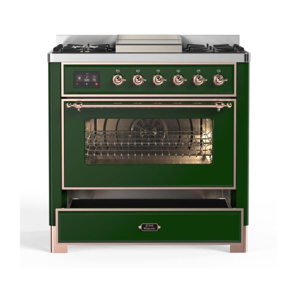 ILVE UM09F Majestic II 36 inch Dual Fuel Range with 6 Burners, Griddle