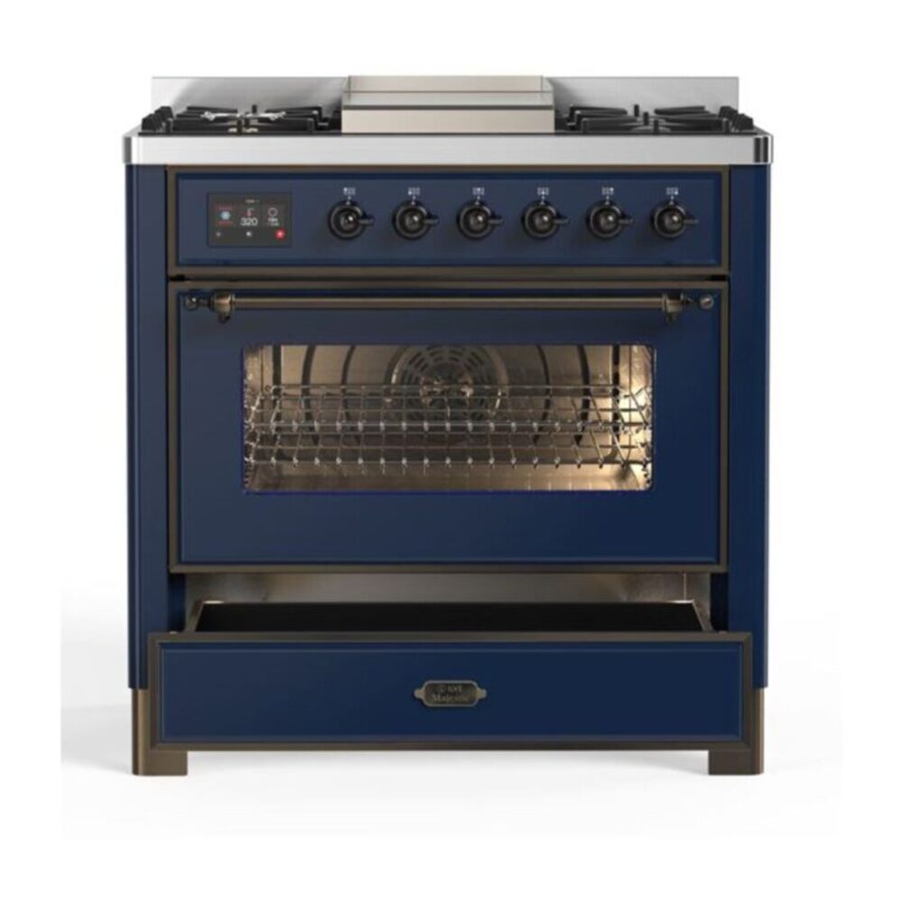 ILVE UM09F Majestic II 36 inch Dual Fuel Range with 6 Burners, Griddle