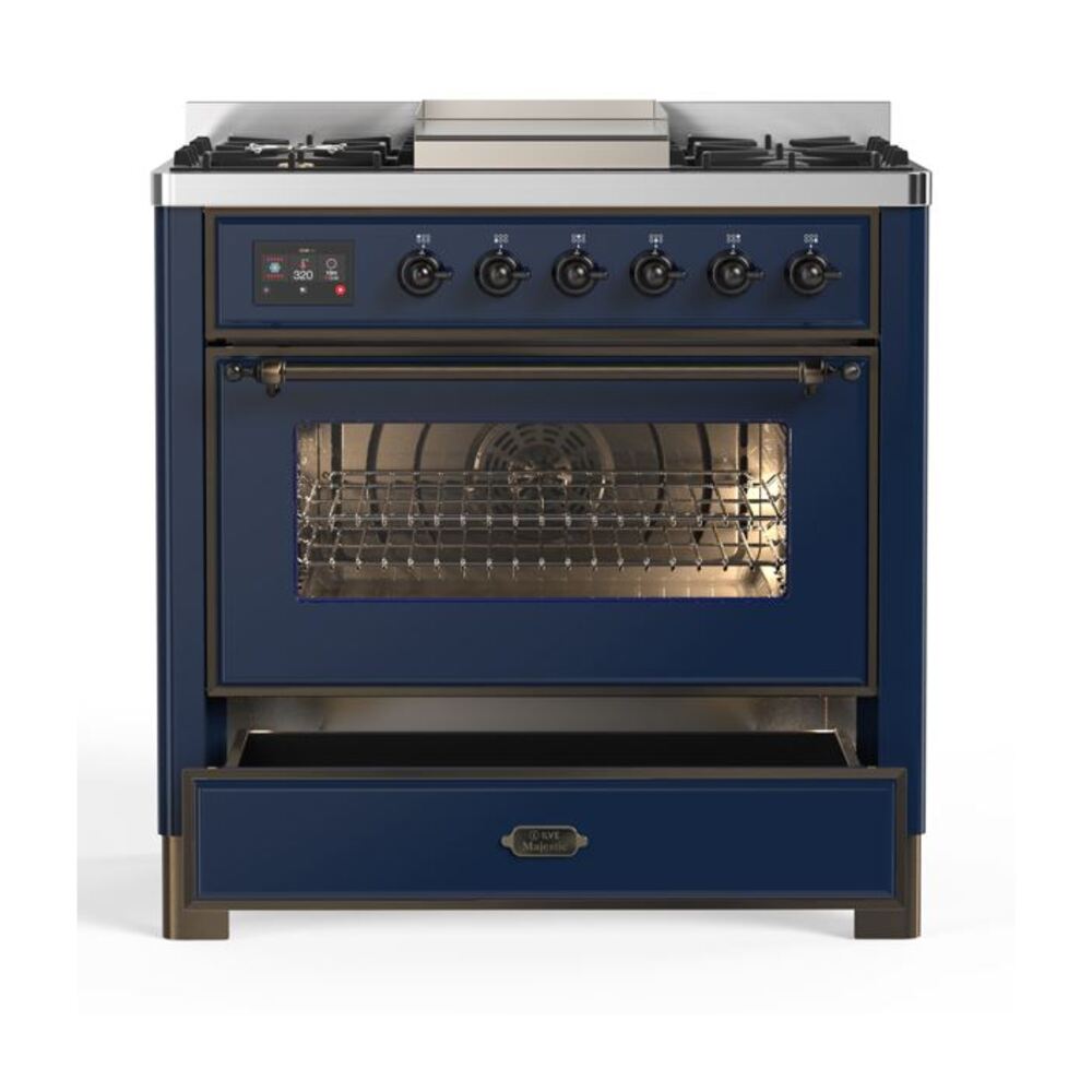 ILVE UM09F Majestic II 36 inch Dual Fuel Range with 6 Burners, Griddle