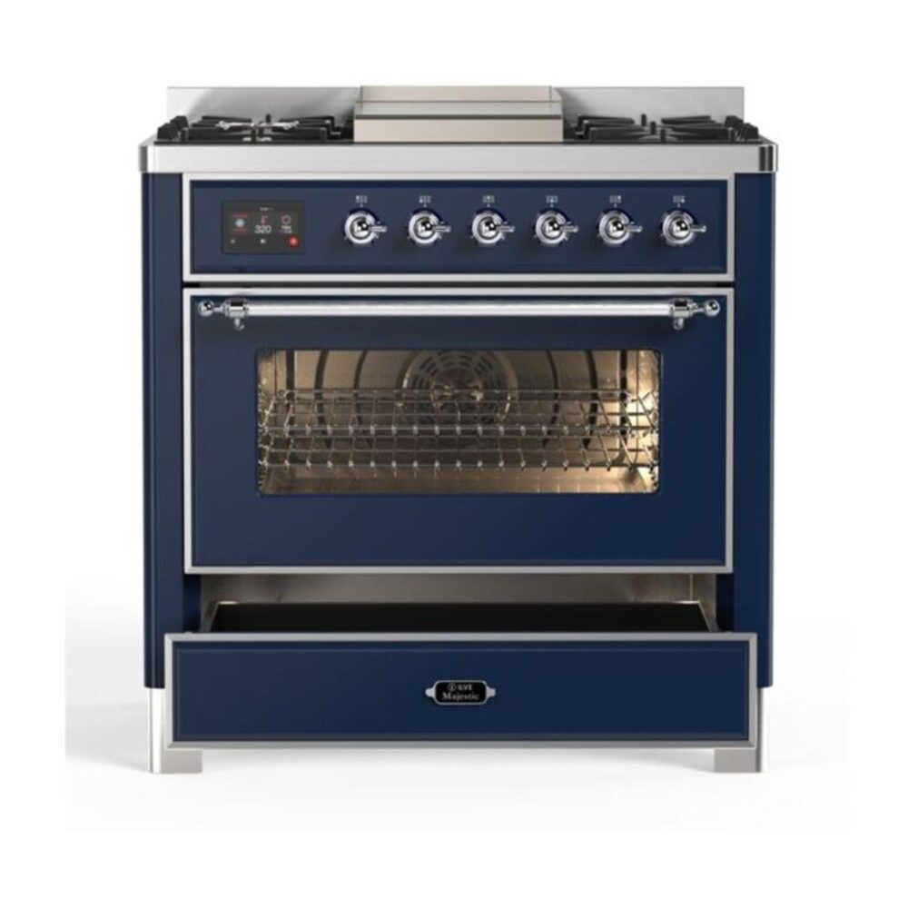 ILVE UM09F Majestic II 36 inch Dual Fuel Range with 6 Burners, Griddle