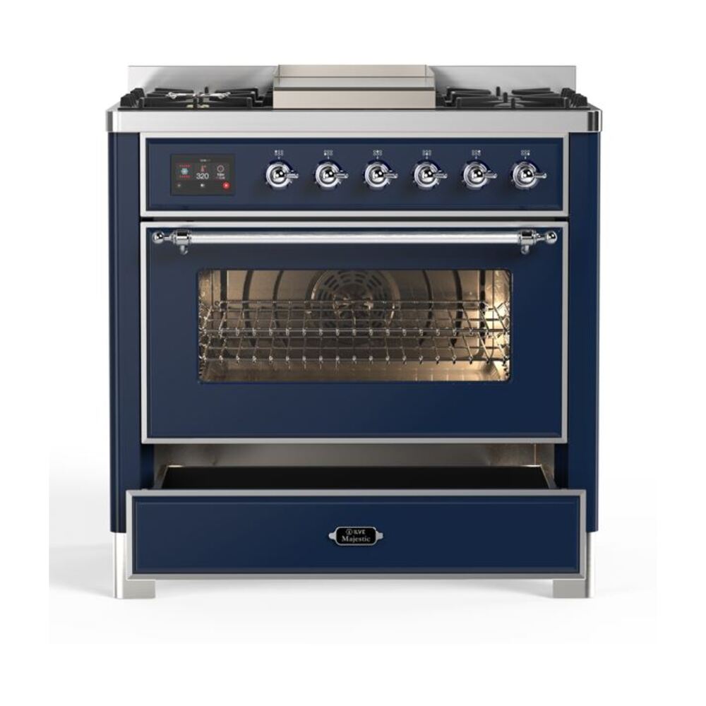 ILVE UM09F Majestic II 36 inch Dual Fuel Range with 6 Burners, Griddle