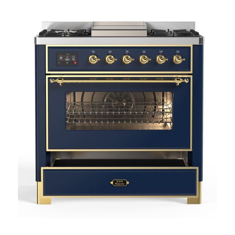 ILVE UM09F Majestic II 36 inch Dual Fuel Range with 6 Burners, Griddle