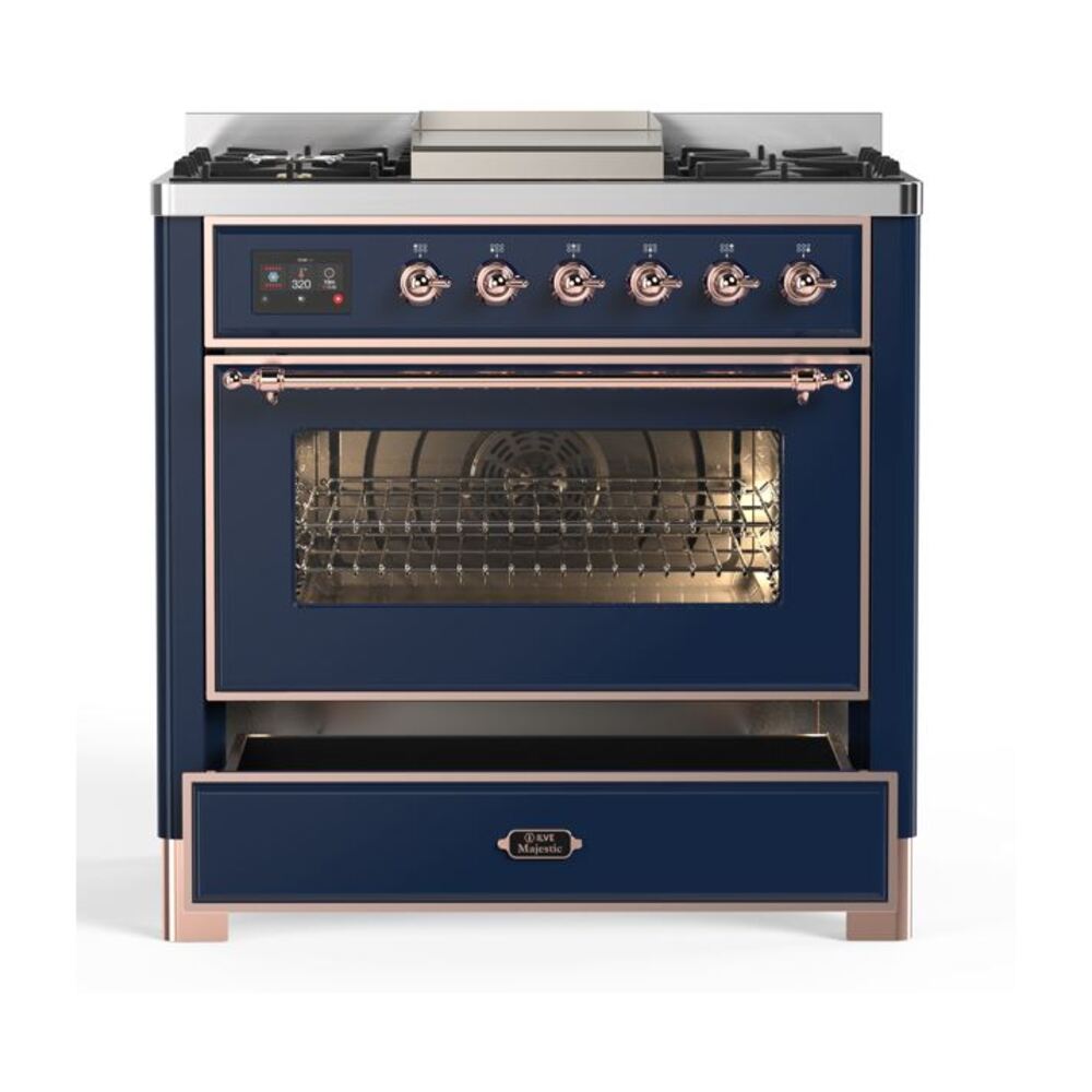 ILVE UM09F Majestic II 36 inch Dual Fuel Range with 6 Burners, Griddle