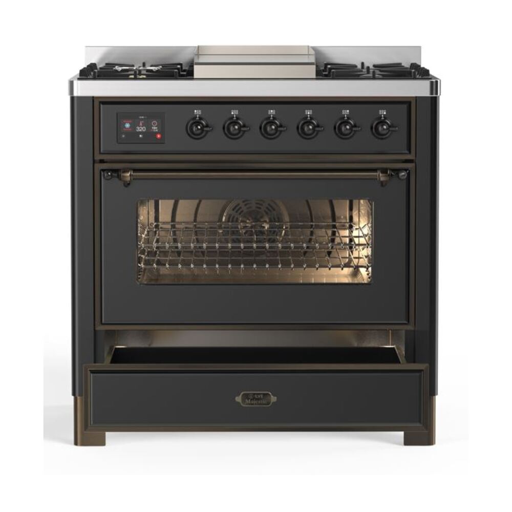 ILVE UM09F Majestic II 36 inch Dual Fuel Range with 6 Burners, Griddle