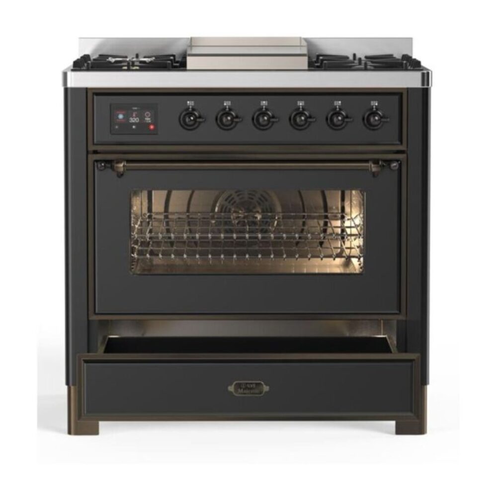 ILVE UM09F Majestic II 36 inch Dual Fuel Range with 6 Burners, Griddle