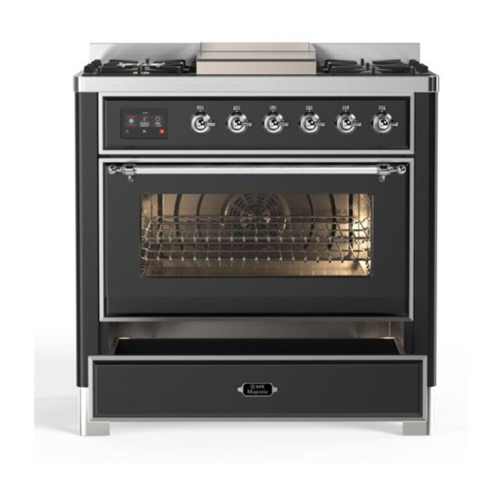 ILVE UM09F Majestic II 36 inch Dual Fuel Range with 6 Burners, Griddle