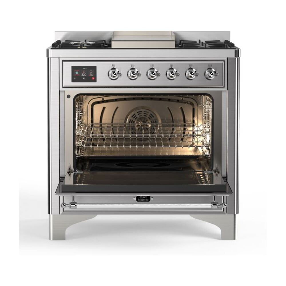 ILVE UM09F Majestic II 36 inch Dual Fuel Range with 6 Burners, Griddle