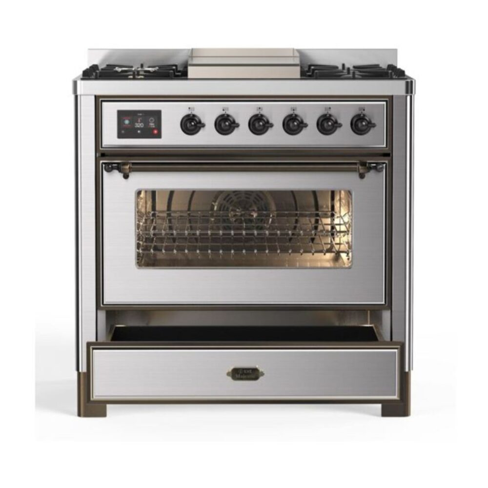 ILVE UM09F Majestic II 36 inch Dual Fuel Range with 6 Burners, Griddle