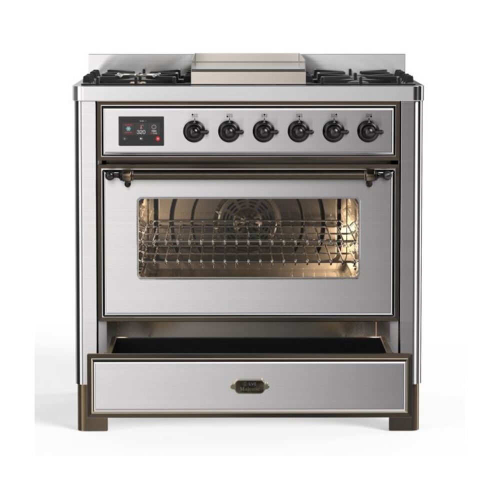 ILVE UM09F Majestic II 36 inch Dual Fuel Range with 6 Burners, Griddle