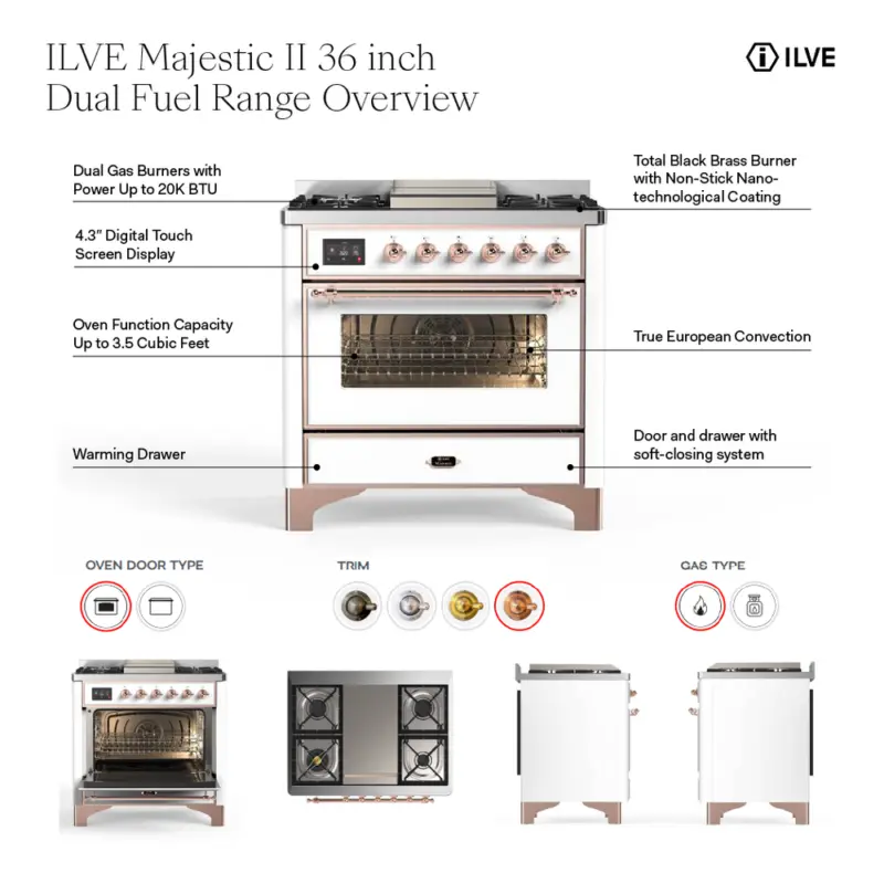 ILVE UM09FDNS3SSC Majestic II 36 inch Dual Fuel Range with 6 Black