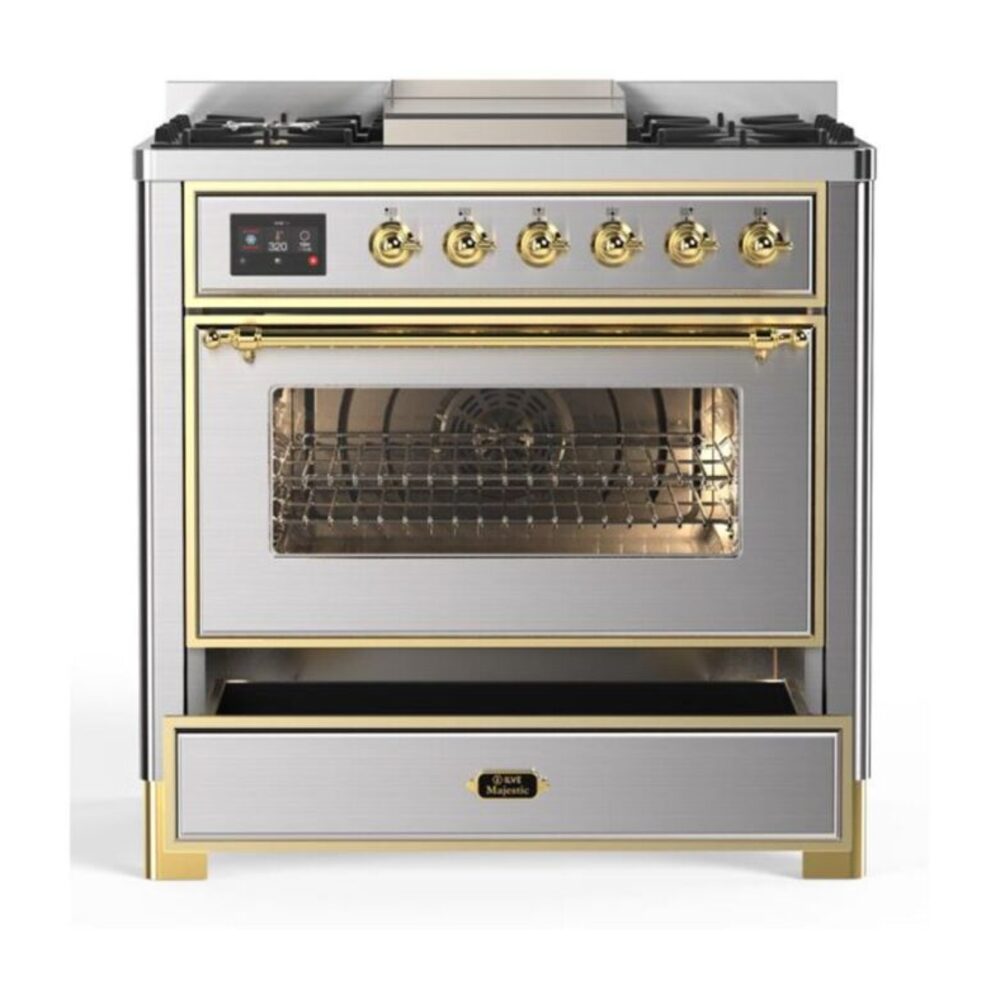 ILVE UM09F Majestic II 36 inch Dual Fuel Range with 6 Burners, Griddle