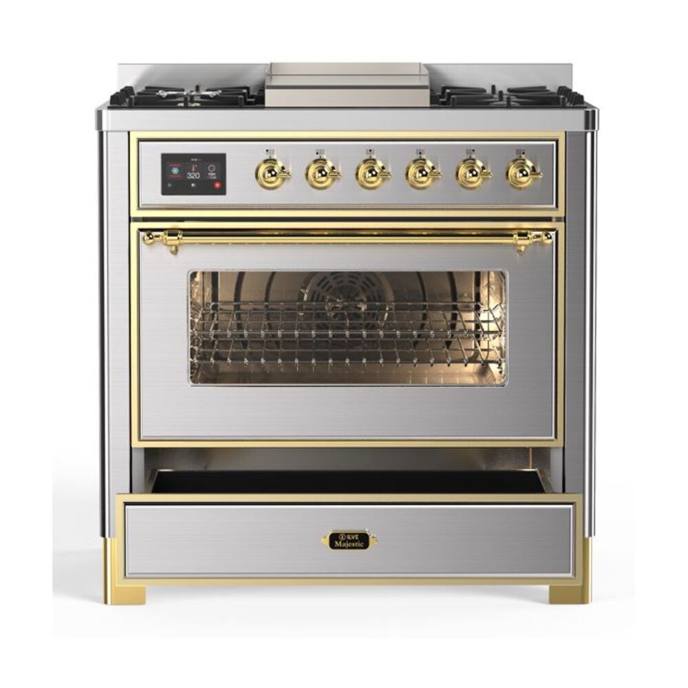 ILVE UM09F Majestic II 36 inch Dual Fuel Range with 6 Burners, Griddle