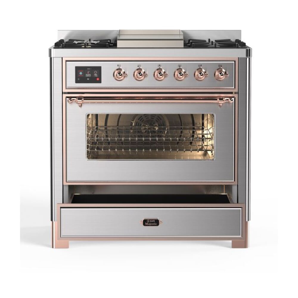 ILVE UM09F Majestic II 36 inch Dual Fuel Range with 6 Burners, Griddle
