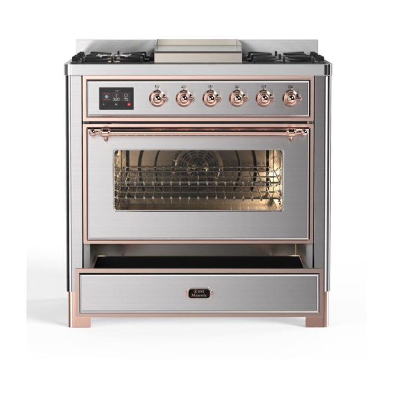 ILVE UM09F Majestic II 36 inch Dual Fuel Range with 6 Burners, Griddle