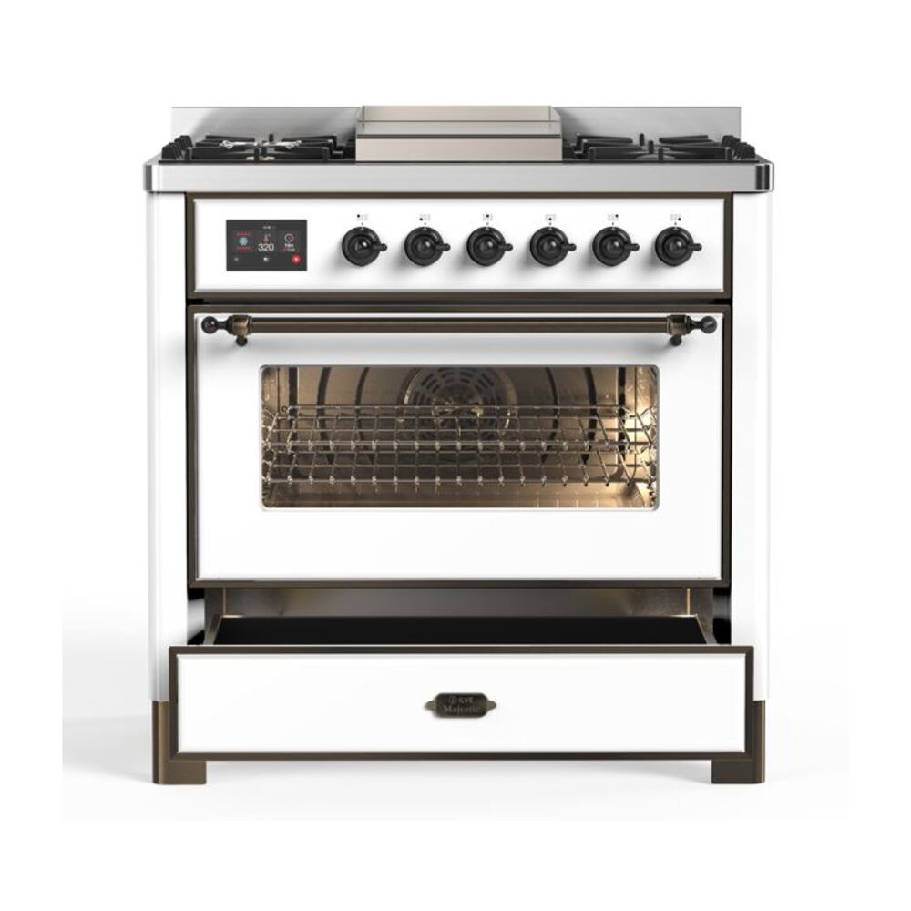 ILVE UM09F Majestic II 36 inch Dual Fuel Range with 6 Burners, Griddle
