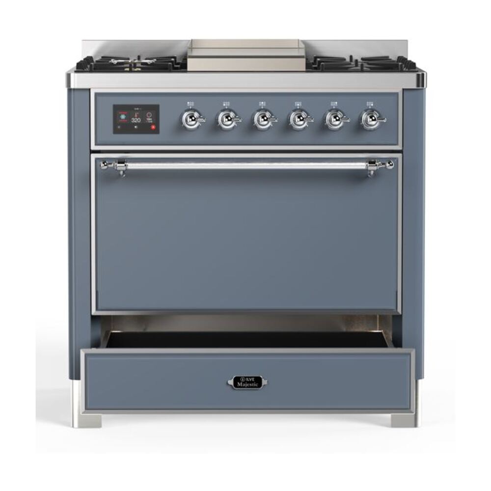 ILVE UM09F Majestic II 36 inch Dual Fuel Range with 6 Burners, Griddle