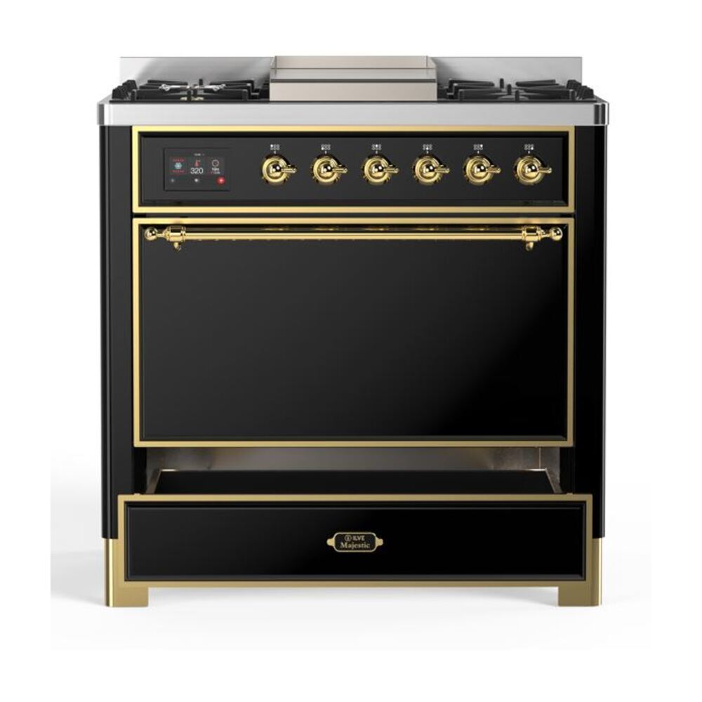 ILVE UM09F Majestic II 36 inch Dual Fuel Range with 6 Burners, Griddle