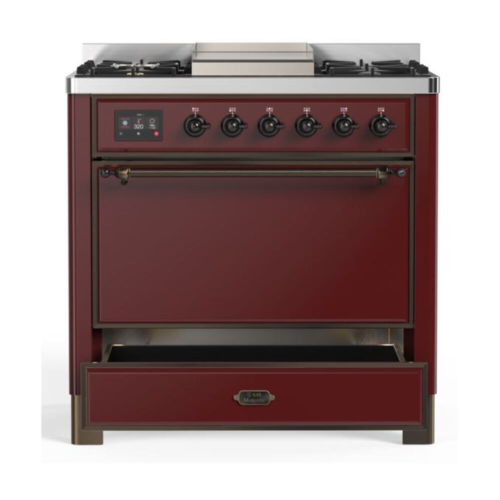 ILVE UM09F Majestic II 36 inch Dual Fuel Range with 6 Burners, Griddle