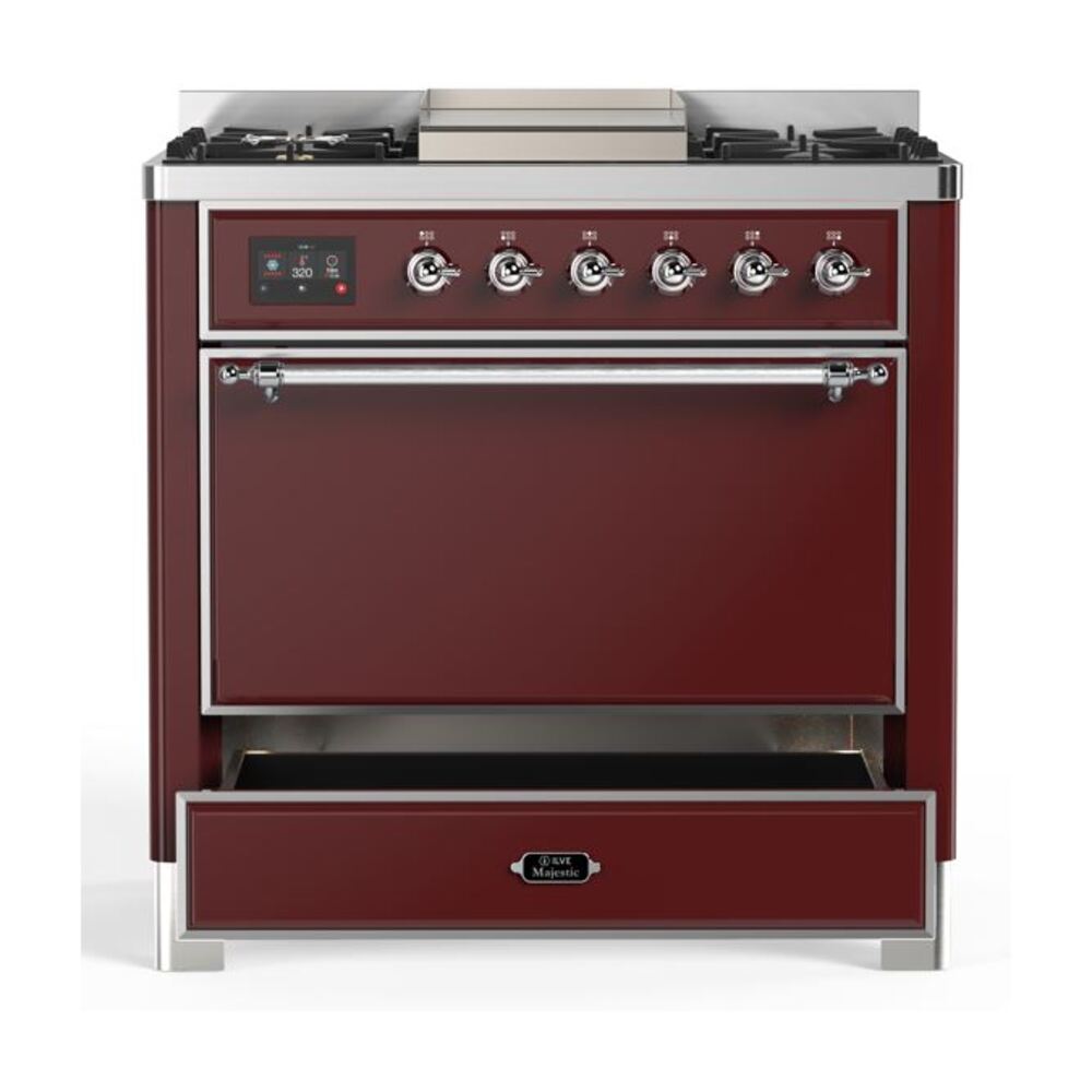 ILVE UM09F Majestic II 36 inch Dual Fuel Range with 6 Burners, Griddle