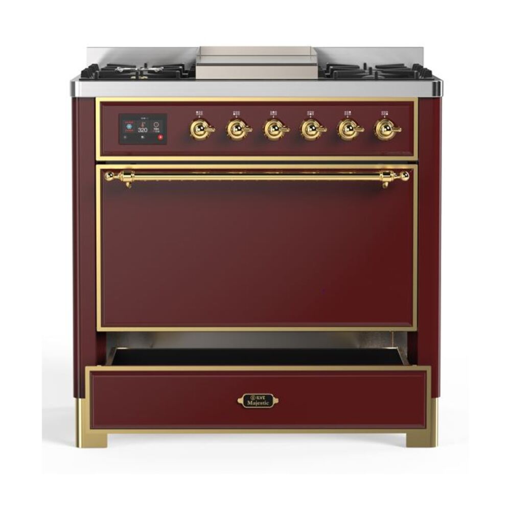 ILVE UM09F Majestic II 36 inch Dual Fuel Range with 6 Burners, Griddle
