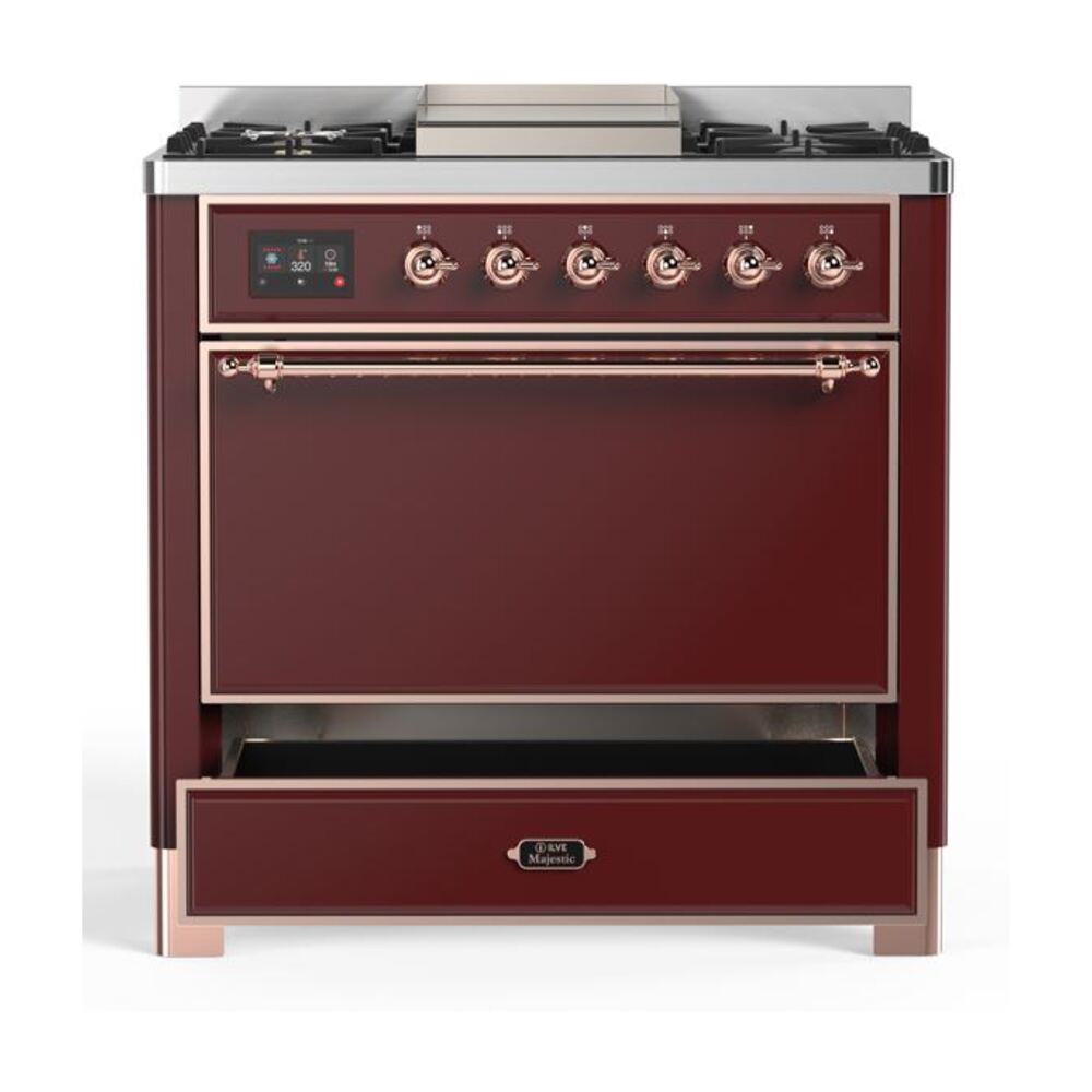 ILVE UM09F Majestic II 36 inch Dual Fuel Range with 6 Burners, Griddle