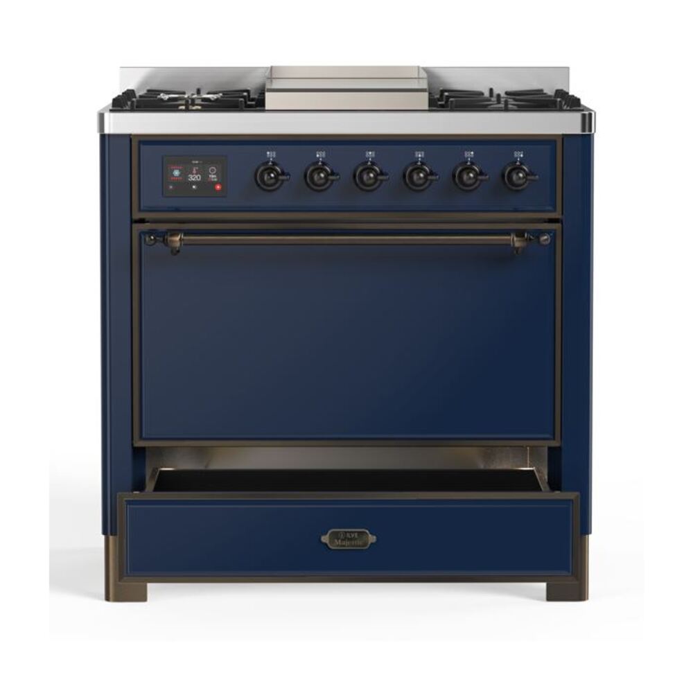 ILVE UM09F Majestic II 36 inch Dual Fuel Range with 6 Burners, Griddle