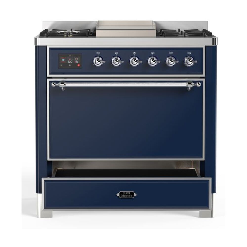 ILVE UM09F Majestic II 36 inch Dual Fuel Range with 6 Burners, Griddle