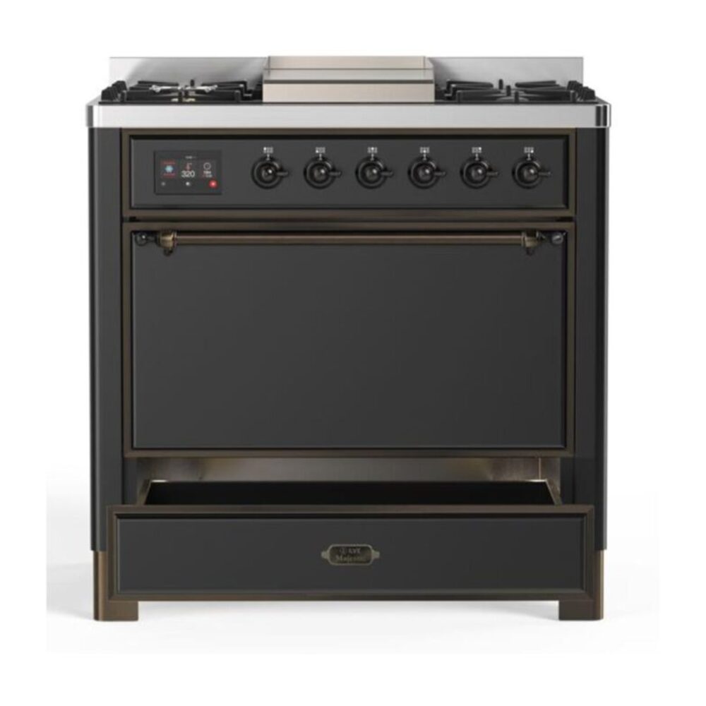 ILVE UM09F Majestic II 36 inch Dual Fuel Range with 6 Burners, Griddle