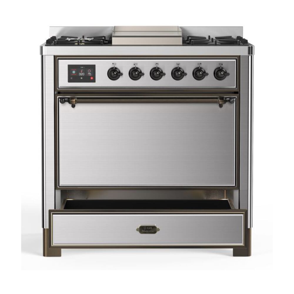 ILVE UM09F Majestic II 36 inch Dual Fuel Range with 6 Burners, Griddle