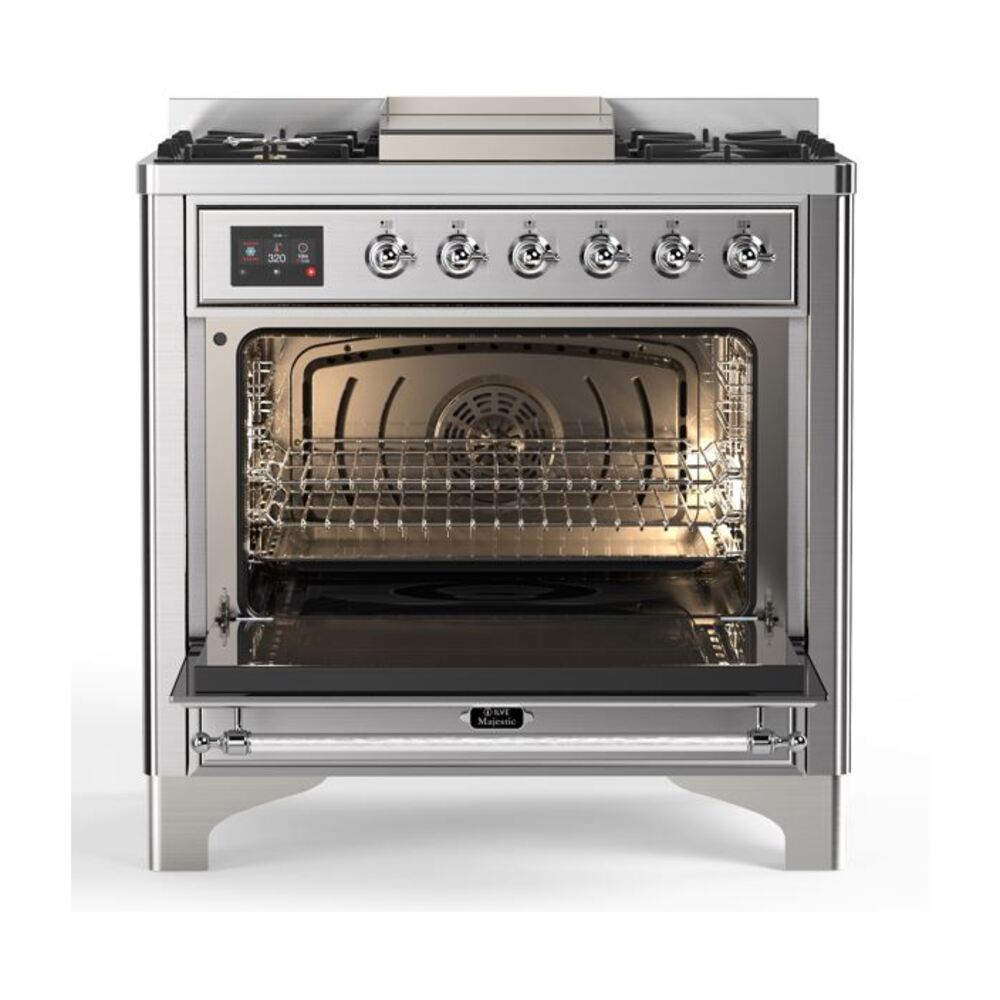 ILVE UM09F Majestic II 36 inch Dual Fuel Range with 6 Burners, Griddle