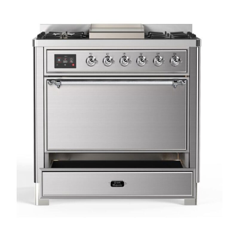 ILVE UM09F Majestic II 36 inch Dual Fuel Range with 6 Burners, Griddle