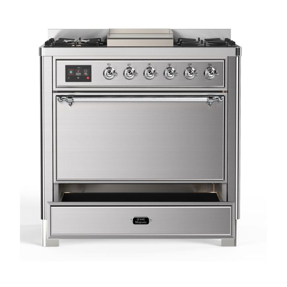 ILVE UM09F Majestic II 36 inch Dual Fuel Range with 6 Burners, Griddle