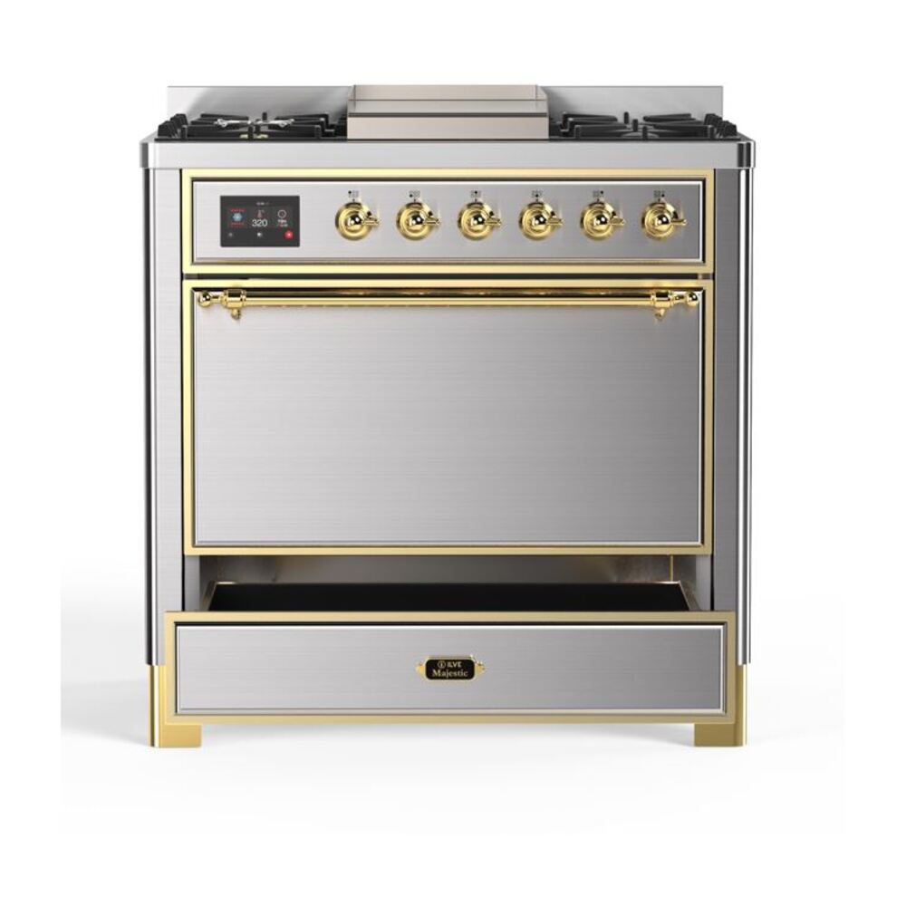 ILVE UM09F Majestic II 36 inch Dual Fuel Range with 6 Burners, Griddle